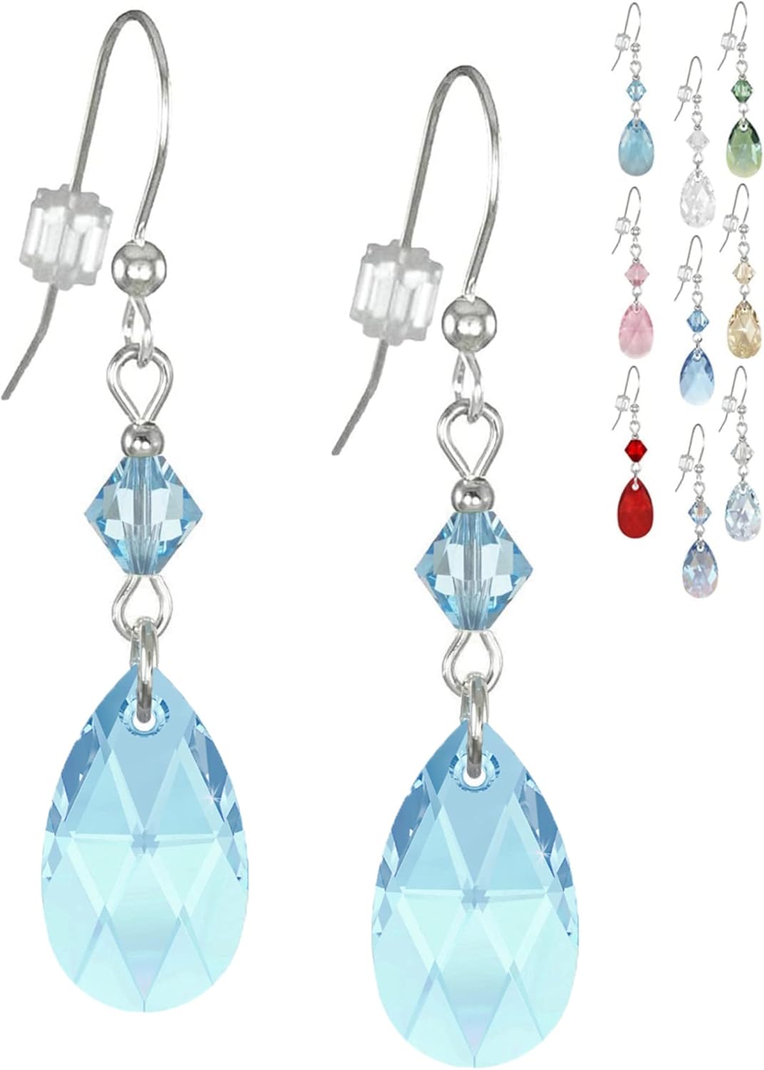 One Pair of 16mm Austrian Crystal Teardrop and Bicone Sterling Silver Earrings