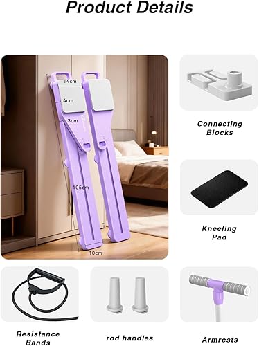 Miniatura 8 de Pliates Board con pasamanos y bandas de resistencia, multifuncional, antideslizante, portátil, plegable, máquina reformadora de pilates, máquina de