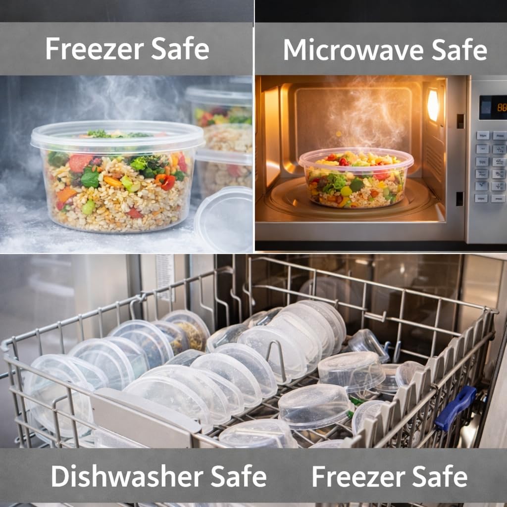FORCEMAN Boîtes à emporter rondes en plastique transparent avec couvercles, empilables, réutilisables, étanches, passent au lave-vaisselle et au micro-ondes, sans BPA (250, 226,8 g)