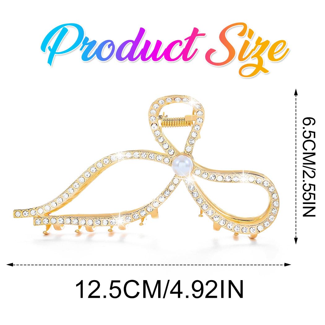 CAKURE Pinzas para el cabello con diamantes de imitación dorados, pinzas grandes antideslizantes para el cabello, accesorios brillantes para el cabello para mujer (paquete de 2) (a-dorado y plateado)