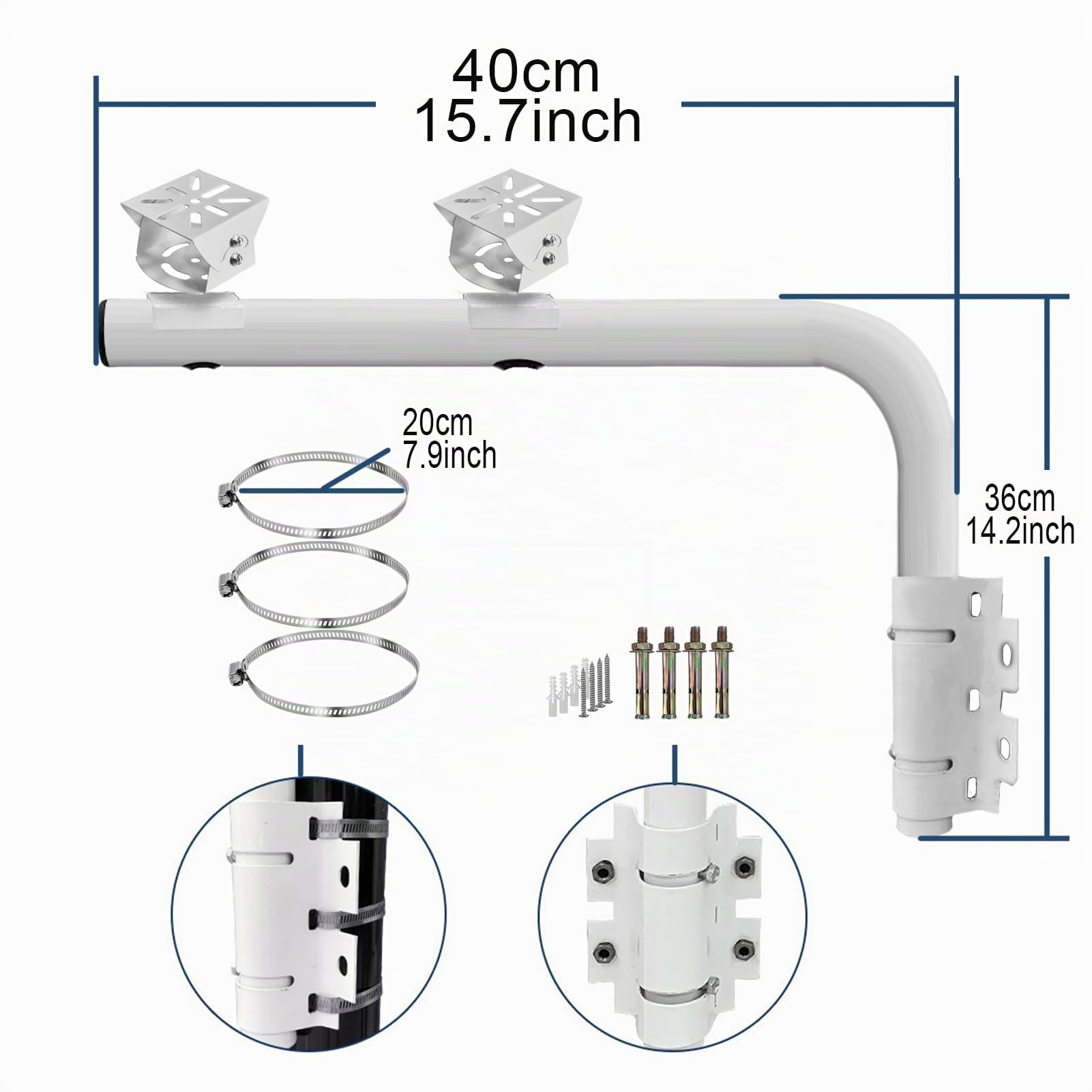 WiTi Heavy Duty Dual Mount 40CM Arm Bracket per telecamere, lungo palo con 2 supporti per sistema di videosorveglianza CCTV, soluzione per progetti e casa per interni ed esterni