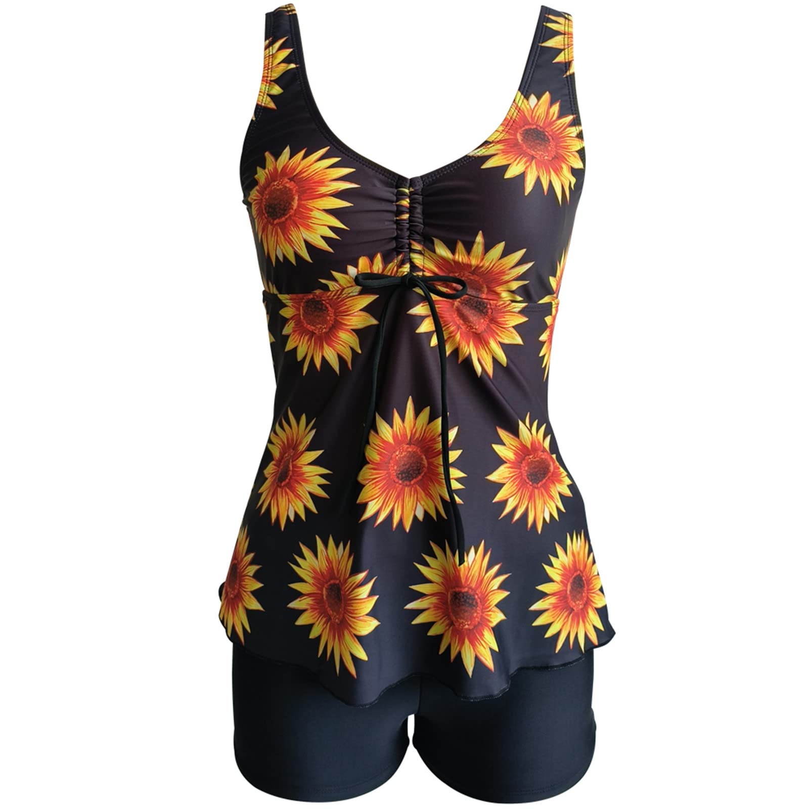 Bikini damskie plus size nadruk tankini zestaw z paskami dwuczęściowy strój kąpielowy odzież plażowa push sukienka plażowa stroje kąpielowe tankini, czarny, XL