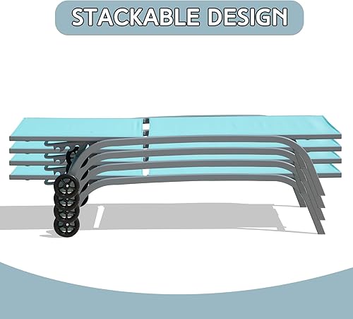 Miniatura 6 de Domi - Juego de 2 sillas de piscina, tumbonas ajustables de aluminio para exteriores con ruedas, sillas de patio, para todo tipo de clima, para