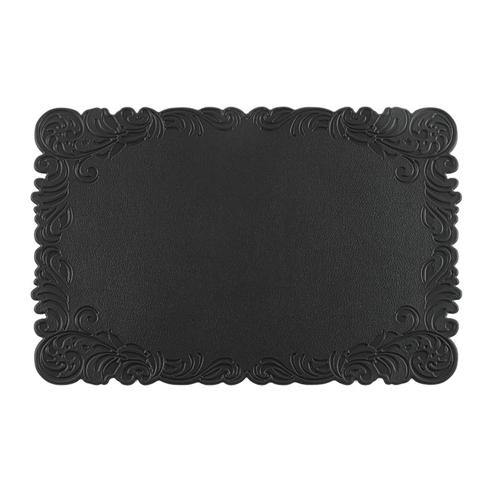6Pièces Napperon Table Salle a Manger Lavable, 45 x 30 CM Noir Sets de Table Antidérapant Restaurant PVC, Couleur Unie avec Bords Floraux