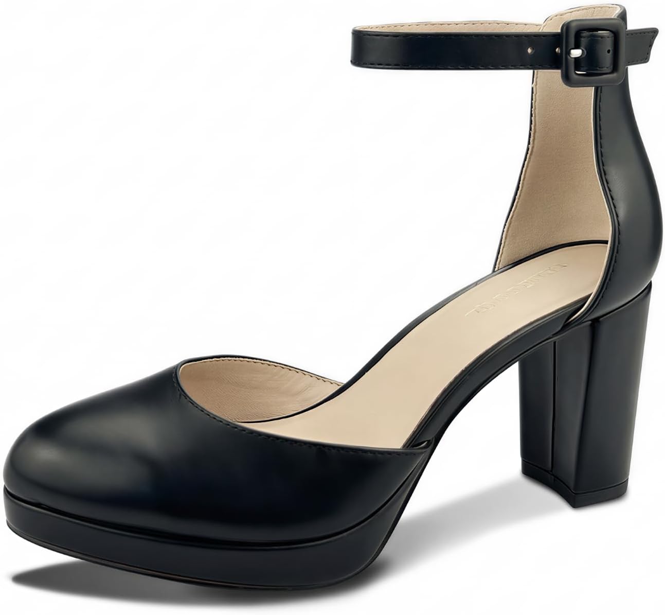 Chunky Closed Toe Heels for Women, Women's Platform Chunky Heels Closed Toe Block Ankle Strap Dress Buckle Round Toe Wedding Party Comfortable Pumps Shoes