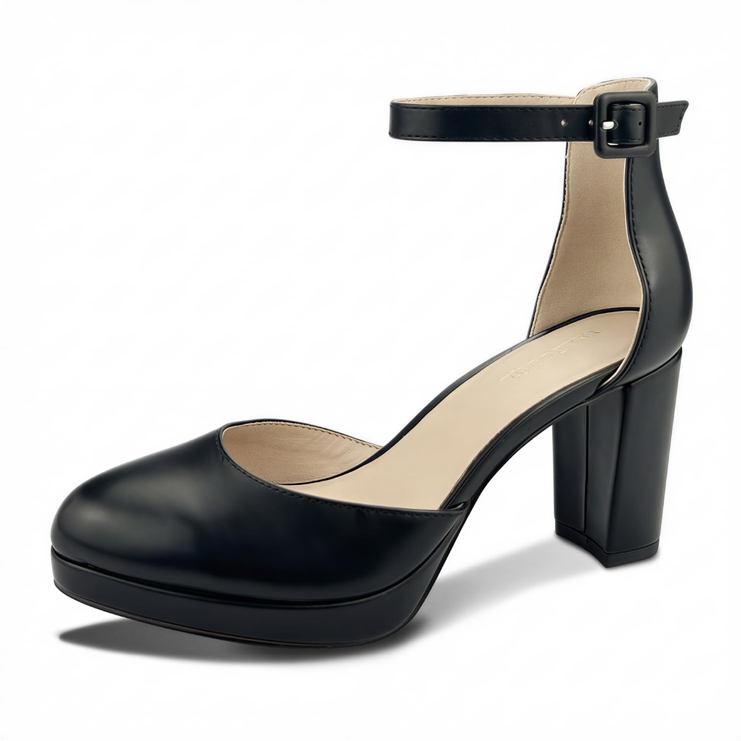 UMECOOL Chunky Closed Toe Heels for Women, Women's Platform Chunky Heels Closed Toe Block Ankle Strap Dress Buckle Round Toe Wedding Party Comfortable