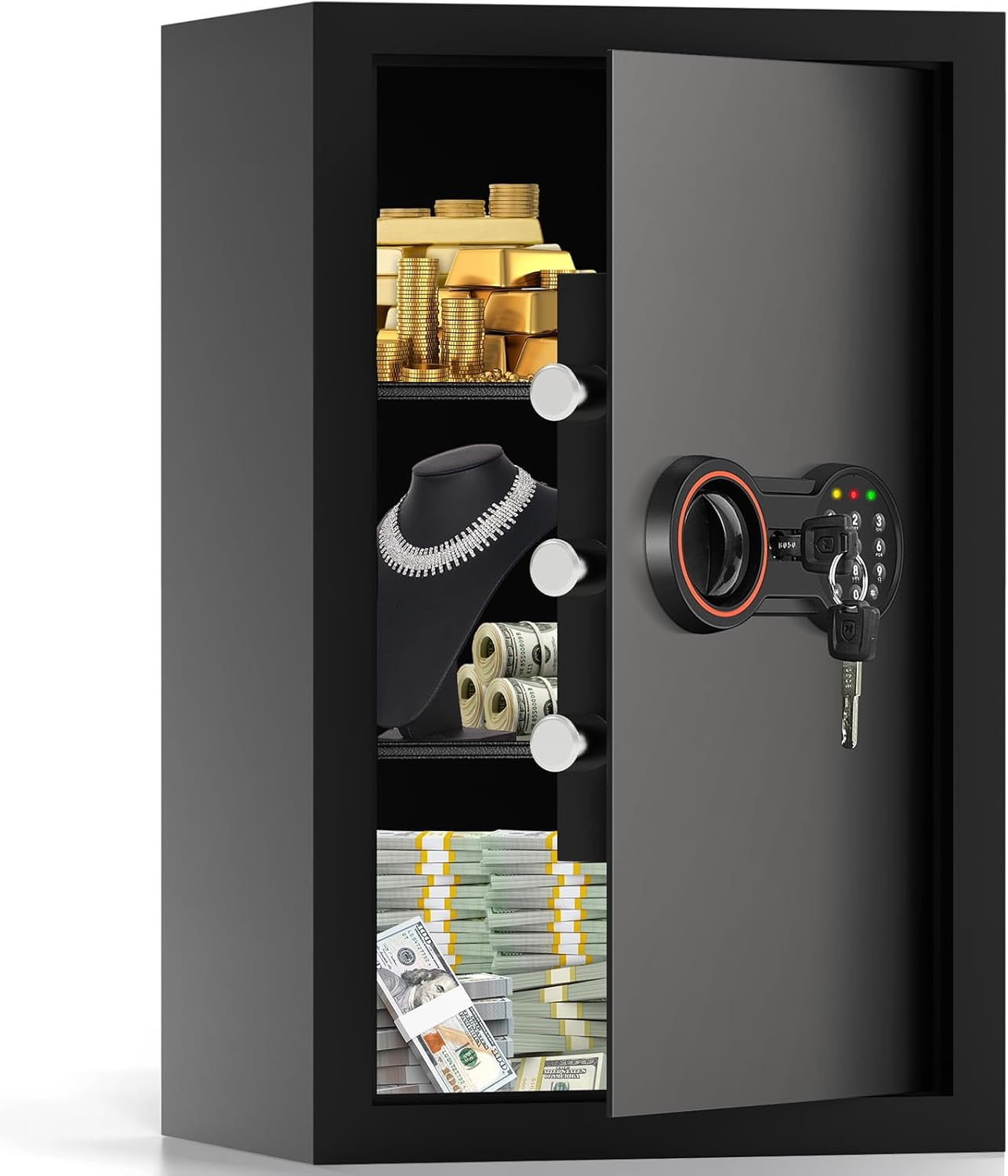 5.0 cub large safe for home, digital security safe box with combination lock, removable shelf and alarm system, anti-theft document safes for business office 55h