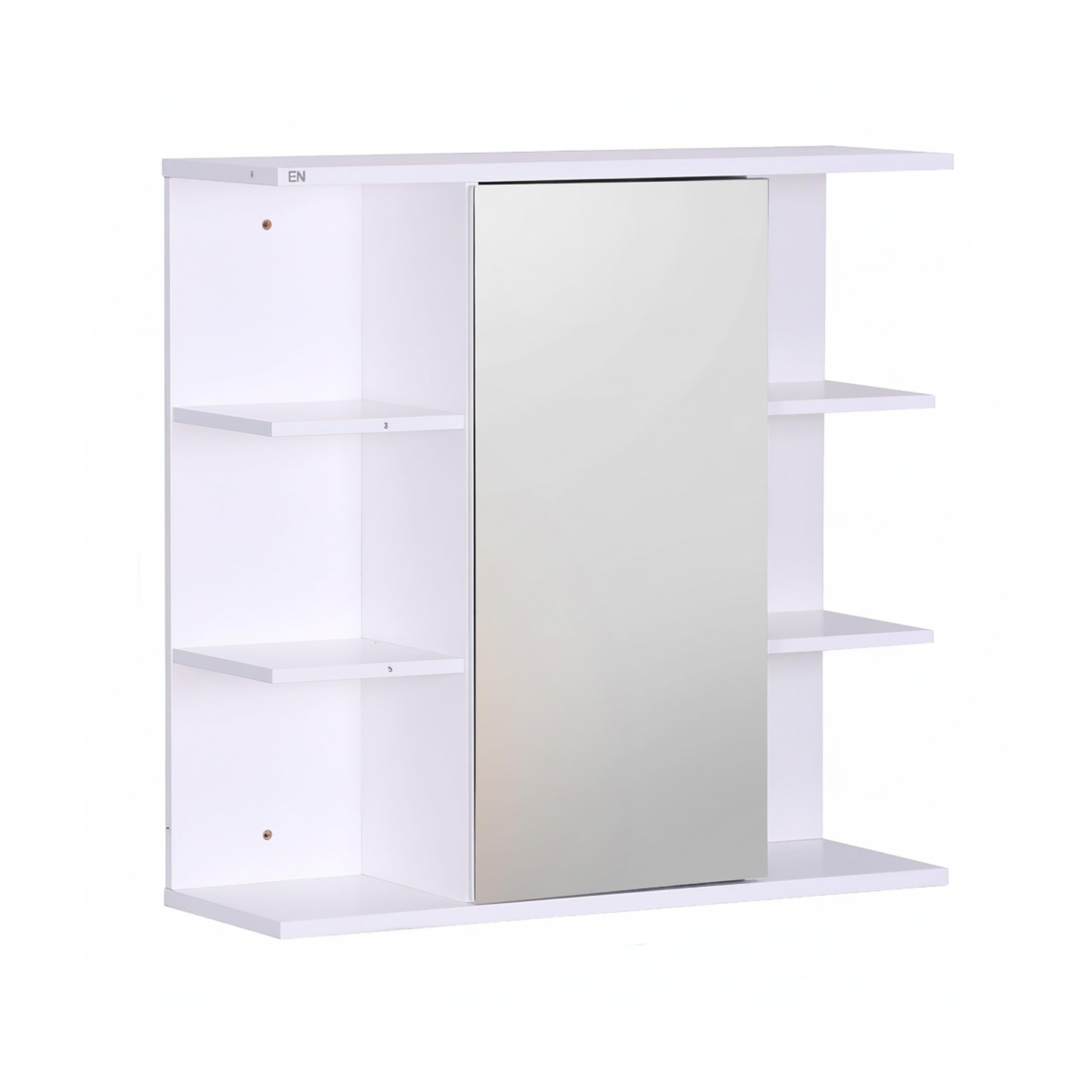 Relaxdays Armadio a Specchio, 6 Ripiani, 2 Scomparti, HxLxP: 64 x 62 x 21 cm, Montaggio a Parete