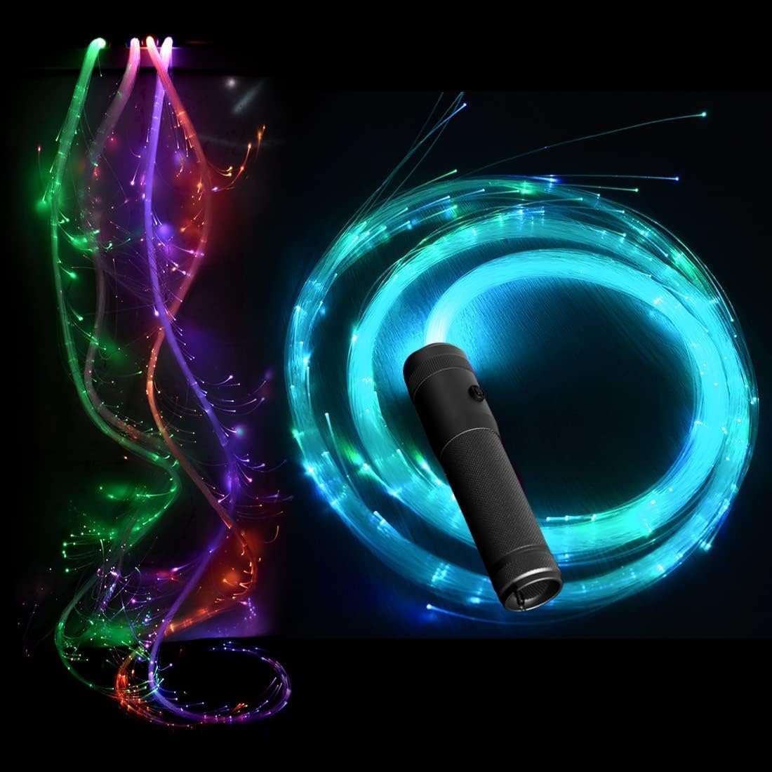 COMLZD LED Whip Fiber Optic Whip Dance Space Whip Super Bright Light 10 Color Effect Mode 360°Swivel for Rave Accessories, Parties, Light Shows, EDM Music Festivals