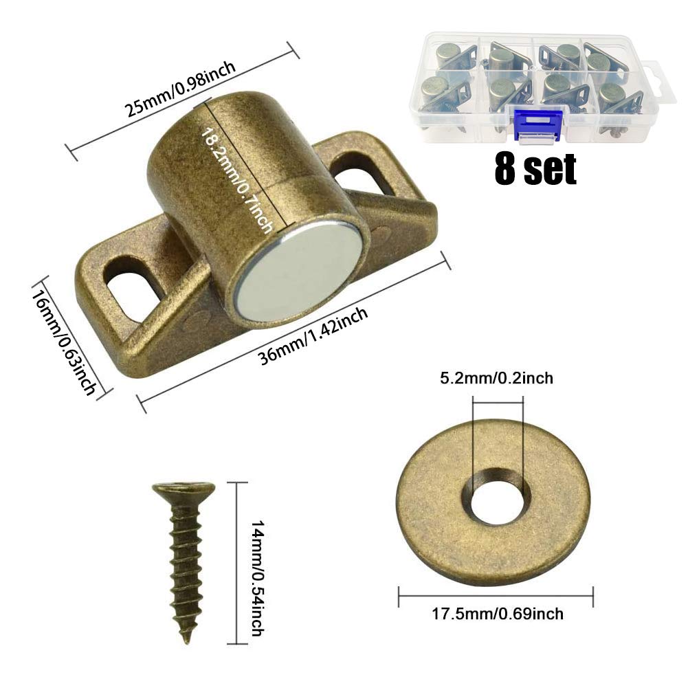 8 Pezzi Chiusura Magnetica, Lega di Zinco Chiudiporta Magnetico, per Ante, Armadietto, Armadietti, Cassetto, con 24 Viti(Bronzo)