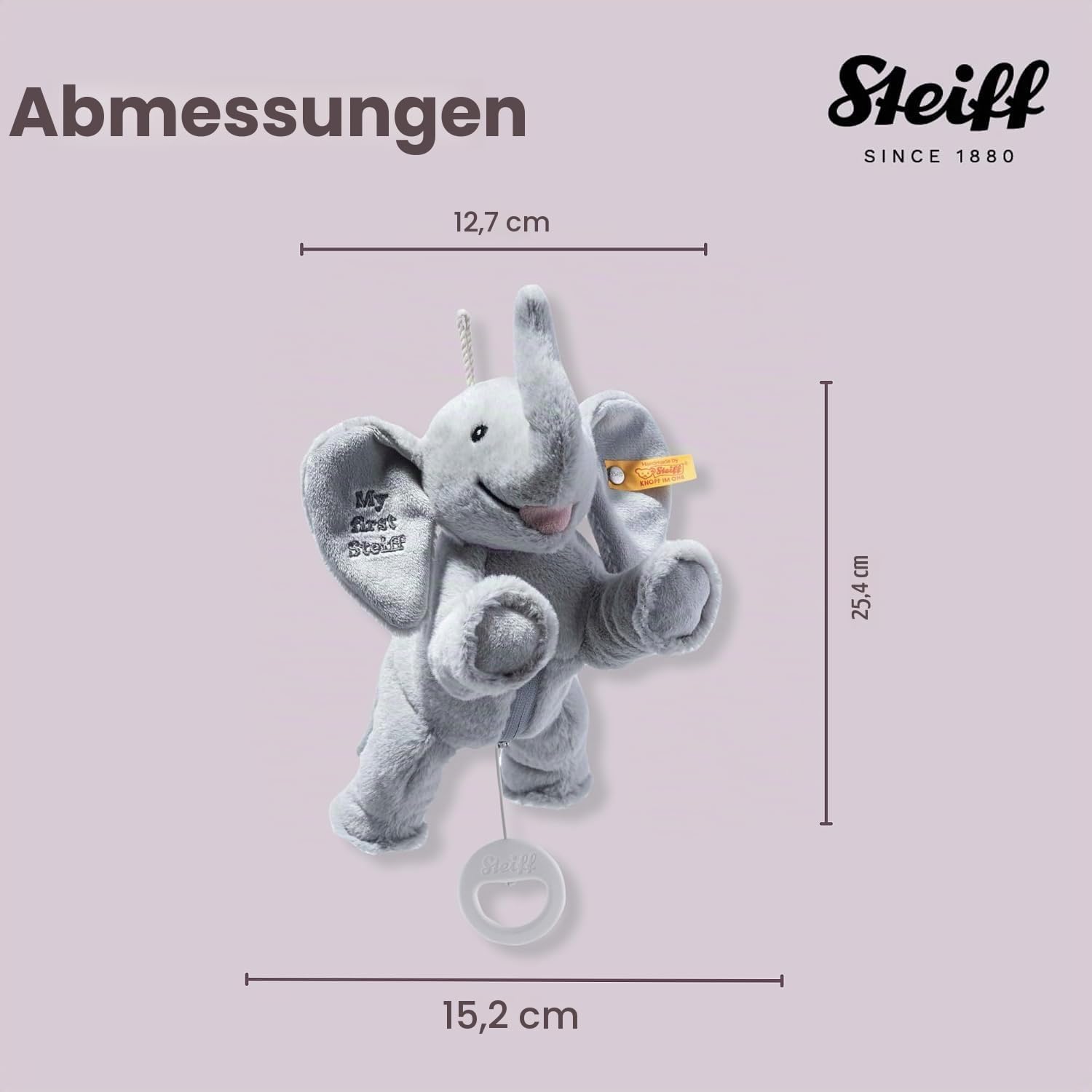 Steiff Kuscheltier My first Steiff Ellie Elefant Spieluhr, Süßes Stofftier, Jungen, Mädchen & Babys ab 0 Monaten, Friends, Spielzeug 25 cm, Hellgrau, 242731