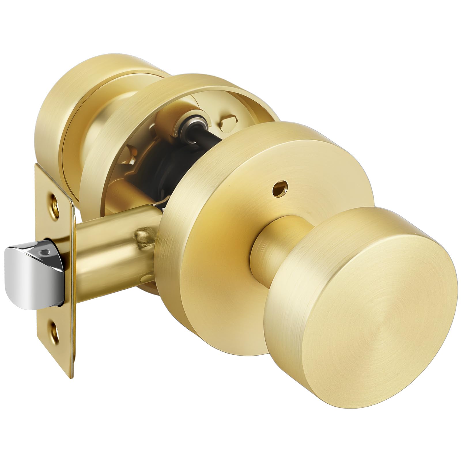 Goldenwarm Gold Door Knob Interior Privacy, Zinc Alloy Keyless Brushed Gold Door Knobs for Bedroom Bathroom, Heavy Duty Interior Door Knob - Adjustable &amp; Reversible (1 Pack)