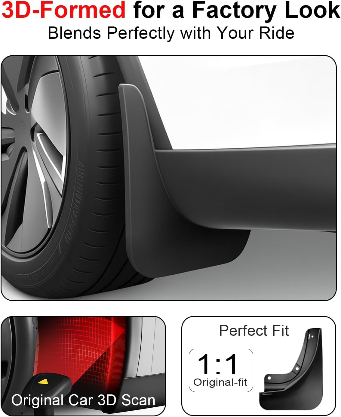 Mud Flaps for Tesla New Model Y Juniper 2025 2026, Military Grade All‑Weather Splash Protection, No Drilling Required, Protect Paint, Mud Guard Set of 4 (Black) - Image 2