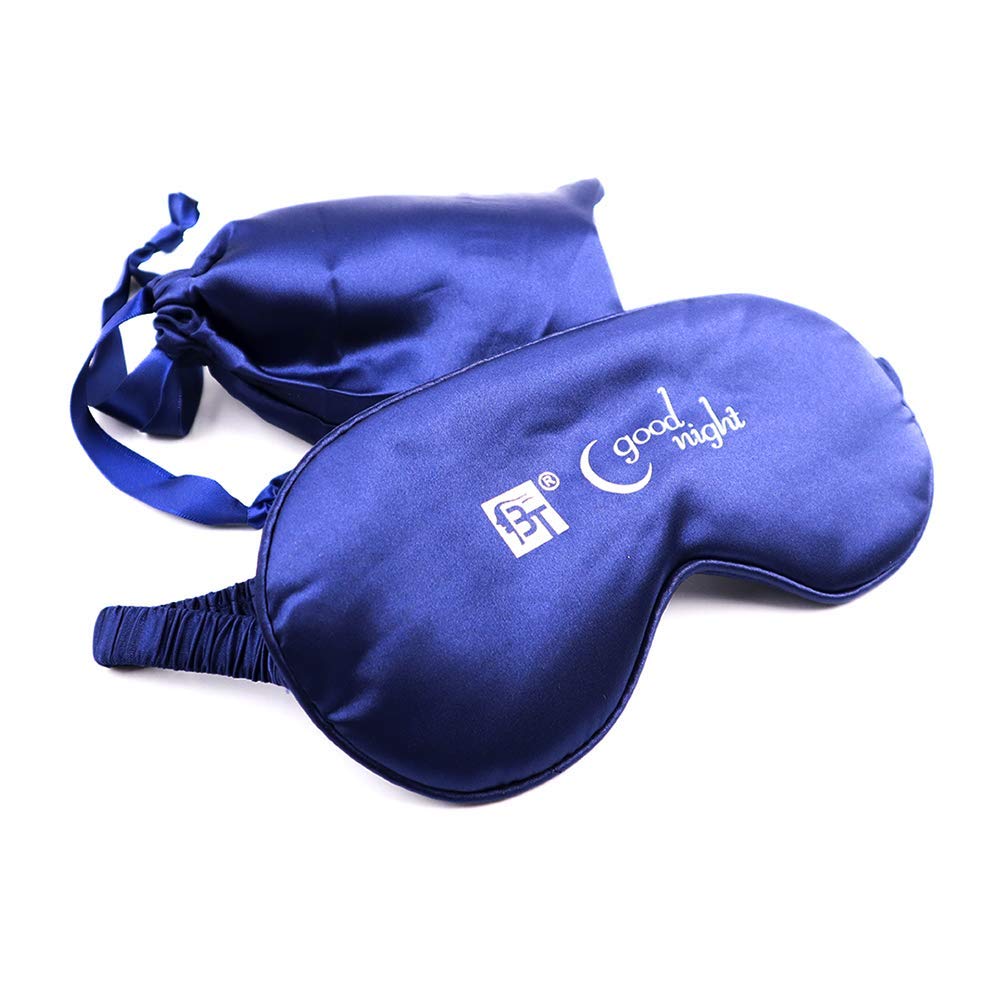 Silky Sleep Mask for Sleeping with Stretchable Strap Lightweight Soft Comfortable Light Blocking Night Blindfold Eye Shades with Pouch Bag for Travel Airplane Nap (Navy Blue)