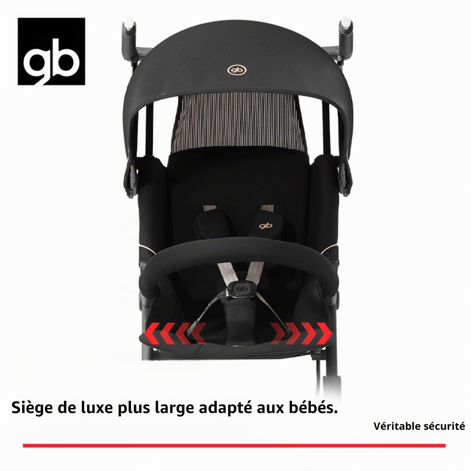 gb Pockit+ Tout-Terrain, Poussette de voyage ultra-compacte et légère pour bébés et tout-petits, conforme aux dimensions des bagages cabine en avion, Noir Or