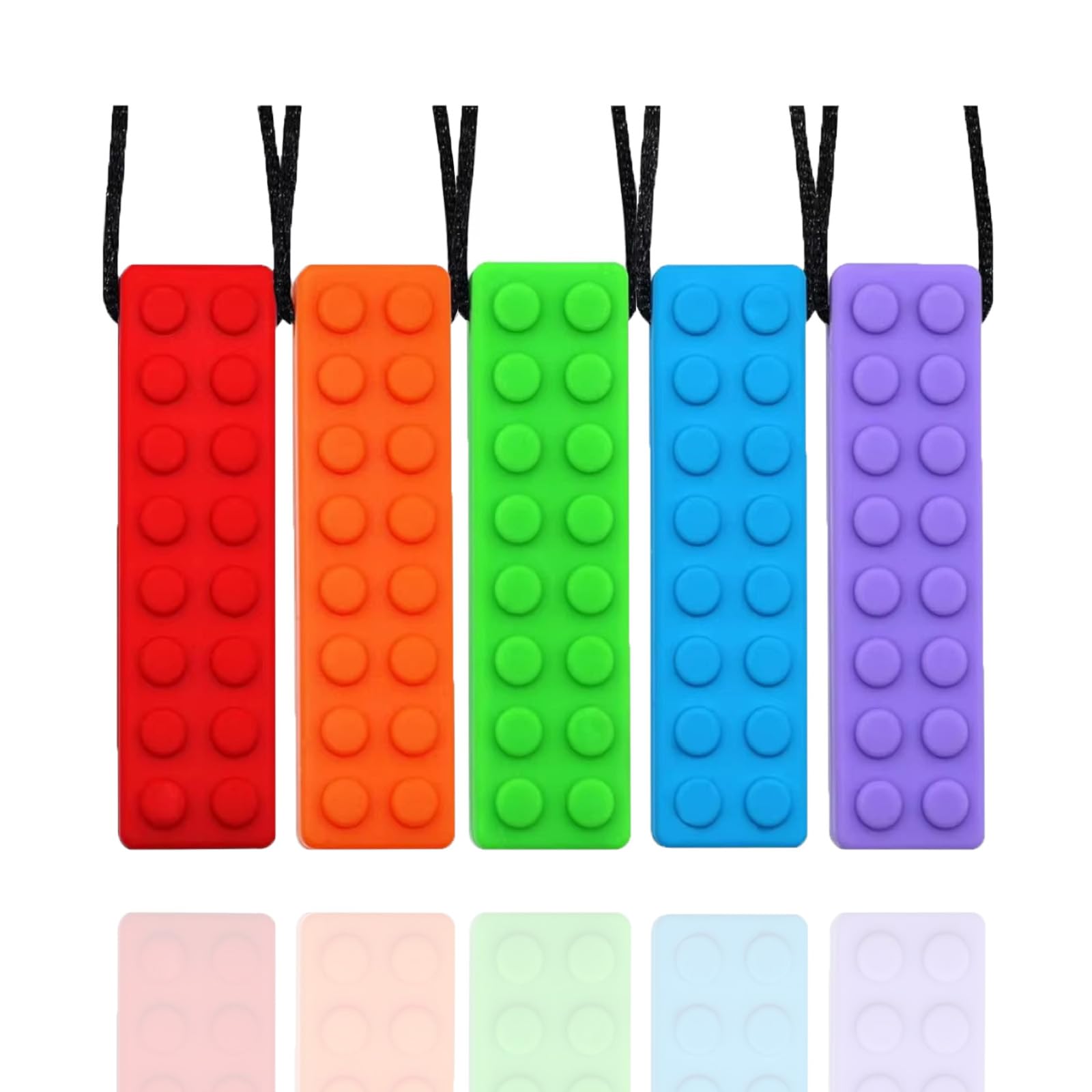 FITULABO Sensory Chew Necklace, 5-Pack Silicone Chewing Pendants for Calming Comfort, Oral Soothing Aid Chewy Buddy for Kids with Sensory Needs