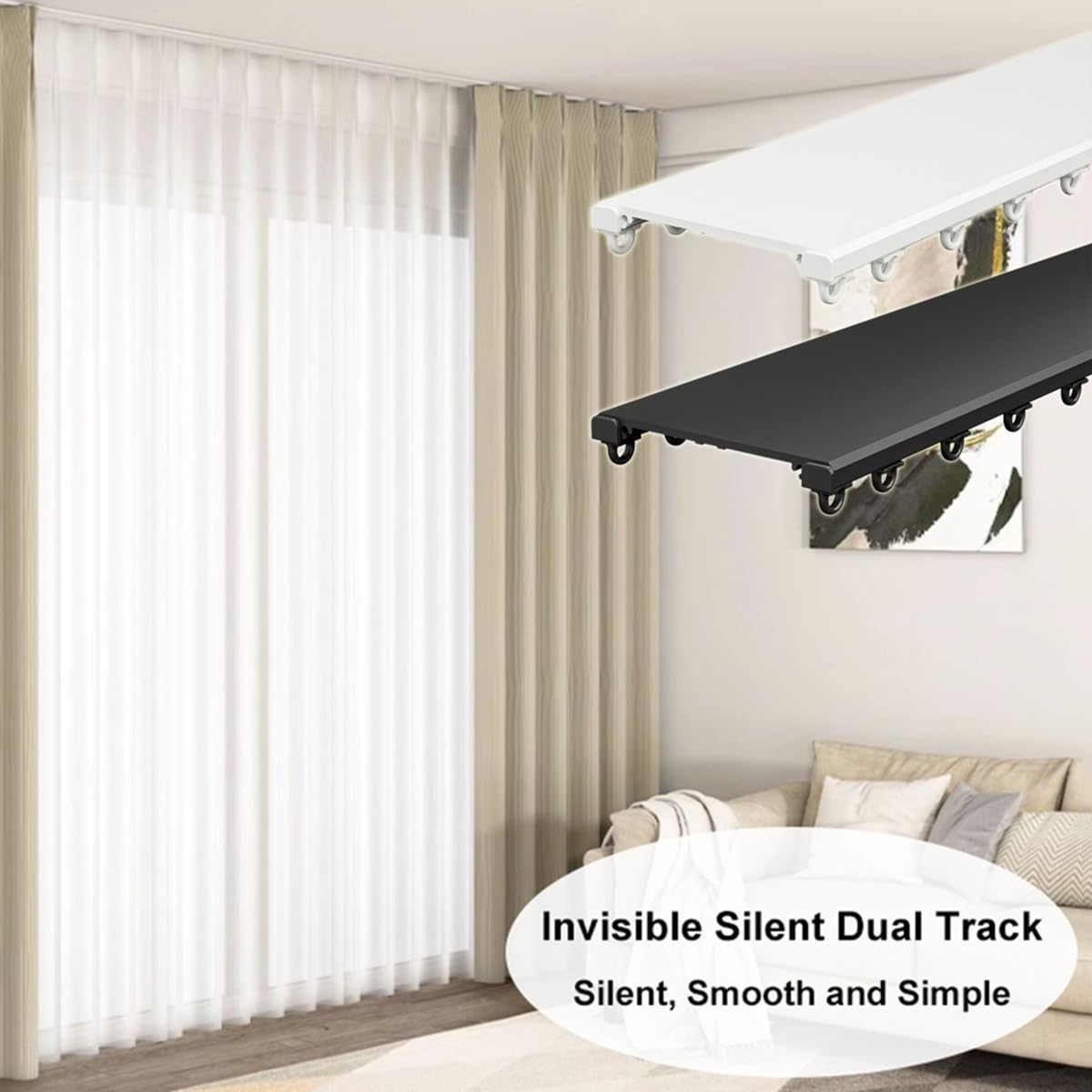 Tringle à rideaux double, rail de plafond, barre en aluminium, barre de séparation de pièce (noir, 1,7 m) – Idéal pour une décoration d'intérieur élégante et des solutions de séparation d'espace