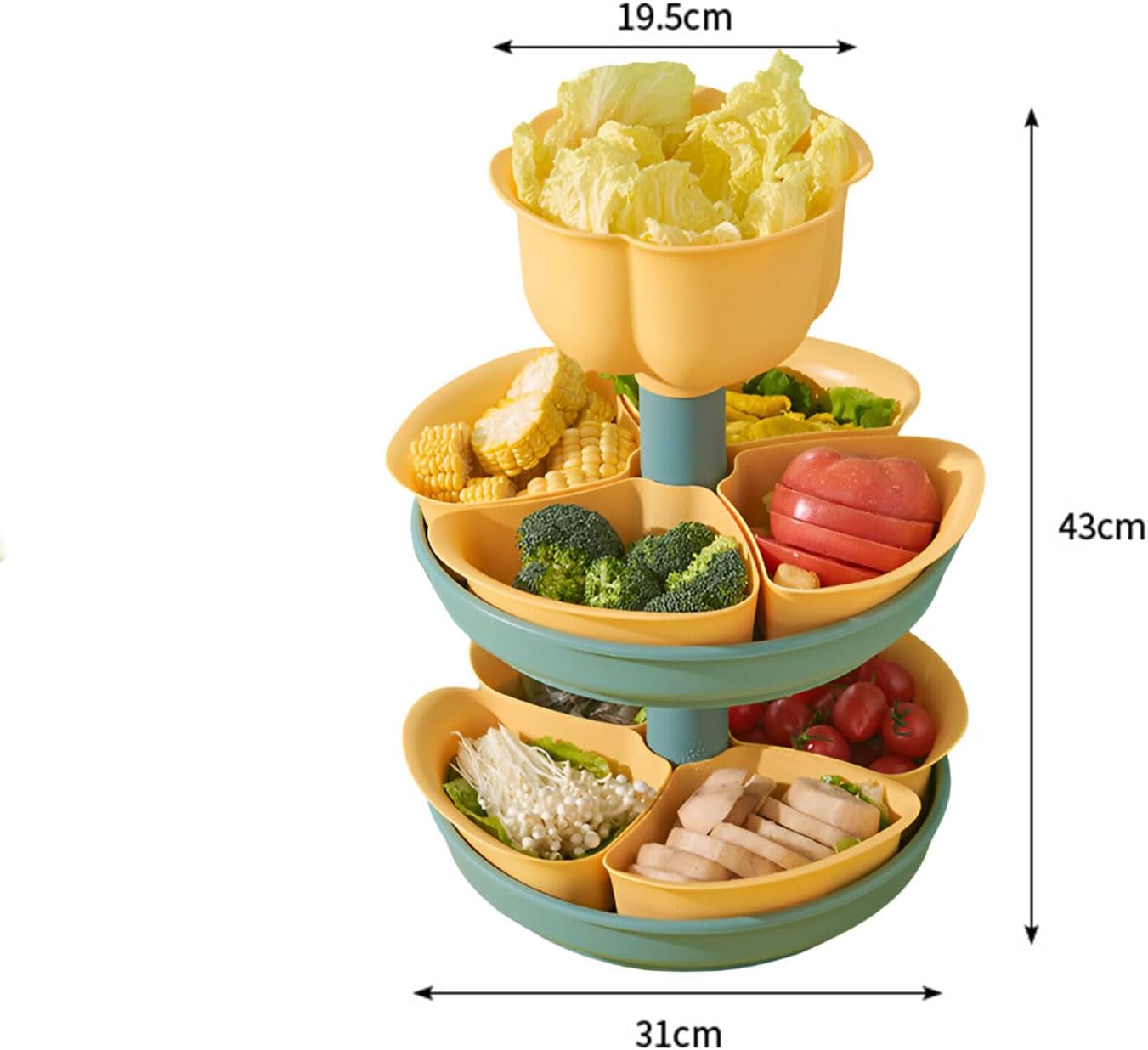 AIZYR Rotatable Vegetable Draining Basket, Divided Hot Pot Platter Seafood Tower Serving Tray Food Rack for Fruits and Vegetables