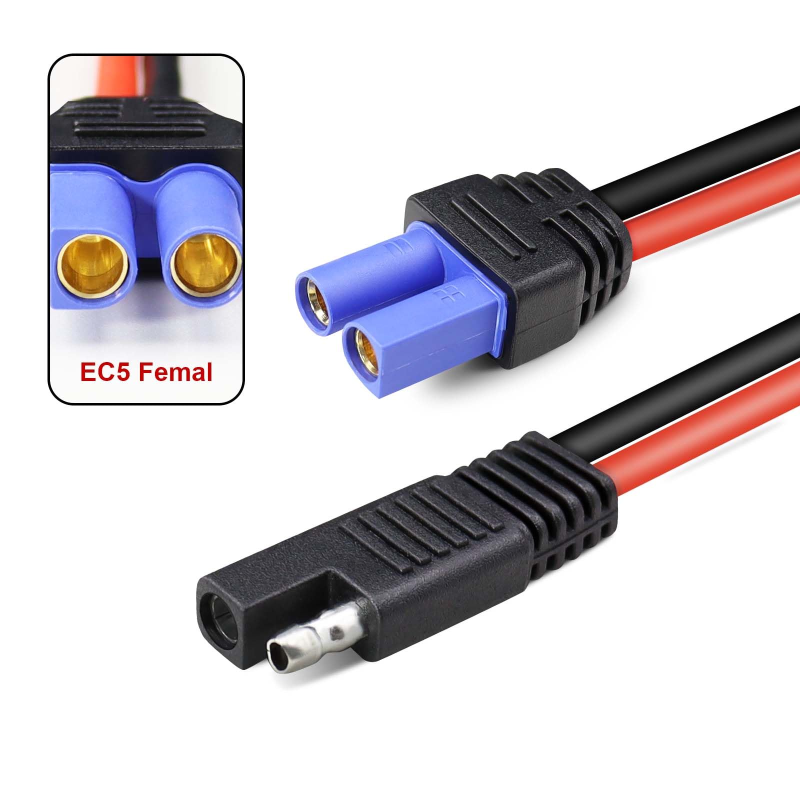 EC5 - Cable conector hembra a SAE, cable adaptador de alimentación automotriz para baterías de panel solar de motor de automóvil (10 AWG, 6 pulgadas)