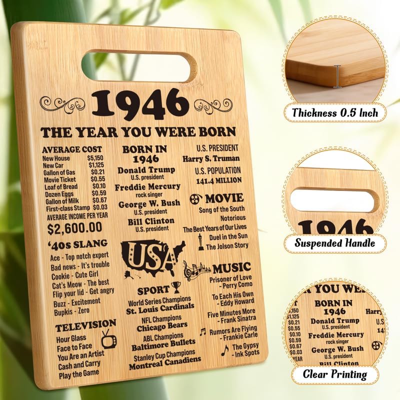 Vista 3 de Regalos de cumpleaños número 80 para mujeres y hombres, tabla de cortar de regalo de cumpleaños de 80 años para ella y él, decoraciones