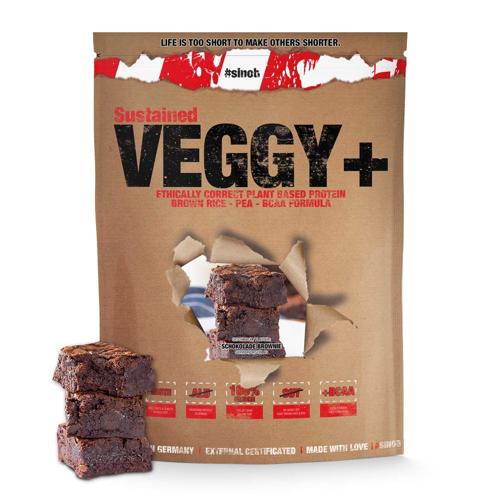 sinob Veggy+ (Brownie al Cioccolato) Polvere di Proteine Vegane a Base di Proteine in Polvere di Riso e Piselli + BCAA. 1 x 900 g