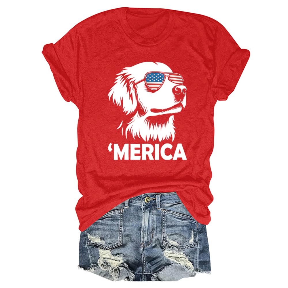Golden Retriever 4th of July T-Shirt Golden Retriever 4th of July Shirt Unisex Crew Neck Casual Top