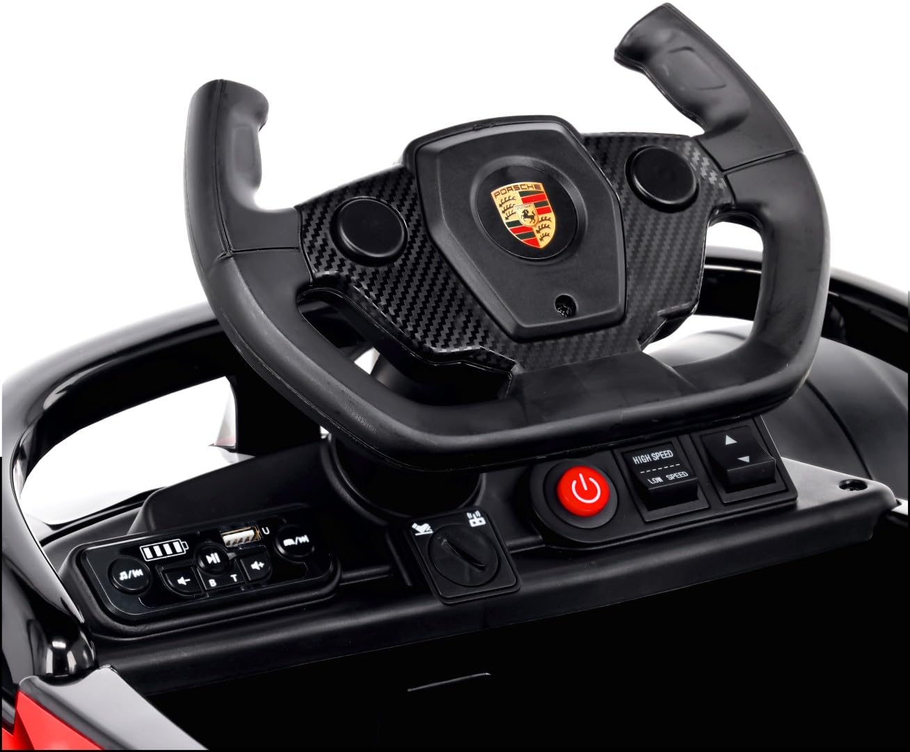 SUN BABY Porsche Bolid Quad - Auto Elettrica per Bambini 3-5 Anni, Macchina Elettrica 12V 4,5Ah, Telecomando Genitori, MP3 USB, Cinture di Sicurezza, Sospensioni - Nero