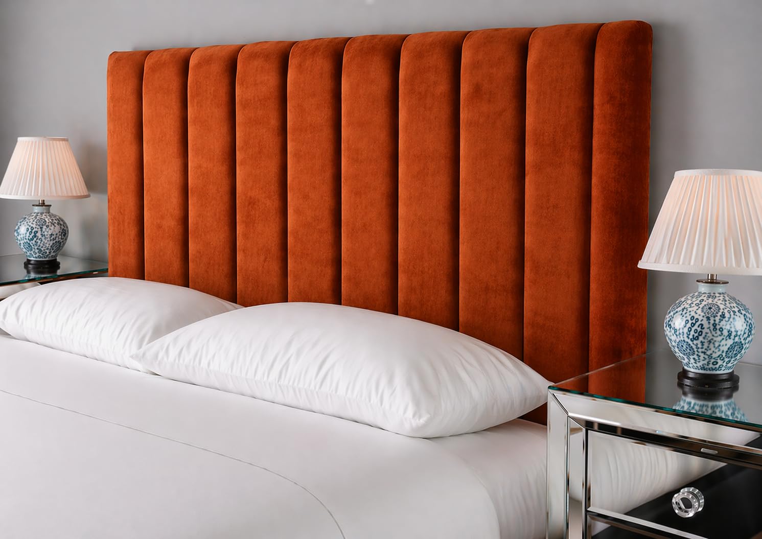 Somna Living Victor Upholstered Headboard – Plush Vertical Panel Design 30" (Burnt Orange, 4FT6 Doub)