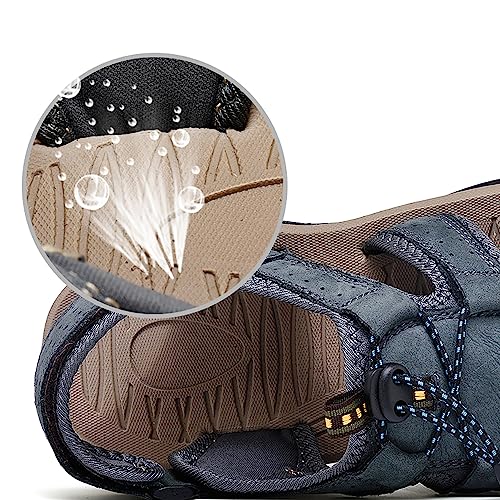 ailishabroy Men's Sport Sandals Outdoor Hiking Leather Closed Toe Sandals3