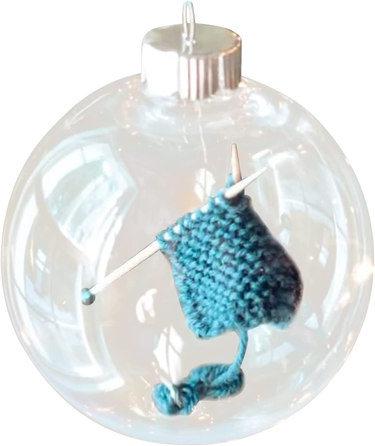 Fafour F Christmas Transparent Ball With Knitting And Crocheting, Knitting Baubles Ornament, Christmas Tree Hanging Crystal Clear Ball Decor, Handmade Wool Christmas Decoration Gift Or Knitters (F)