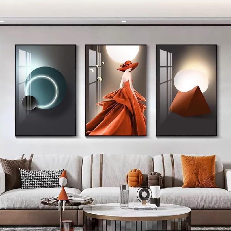 Peinture abstraite salon design lumineux triptyque déco murale 60x80cm