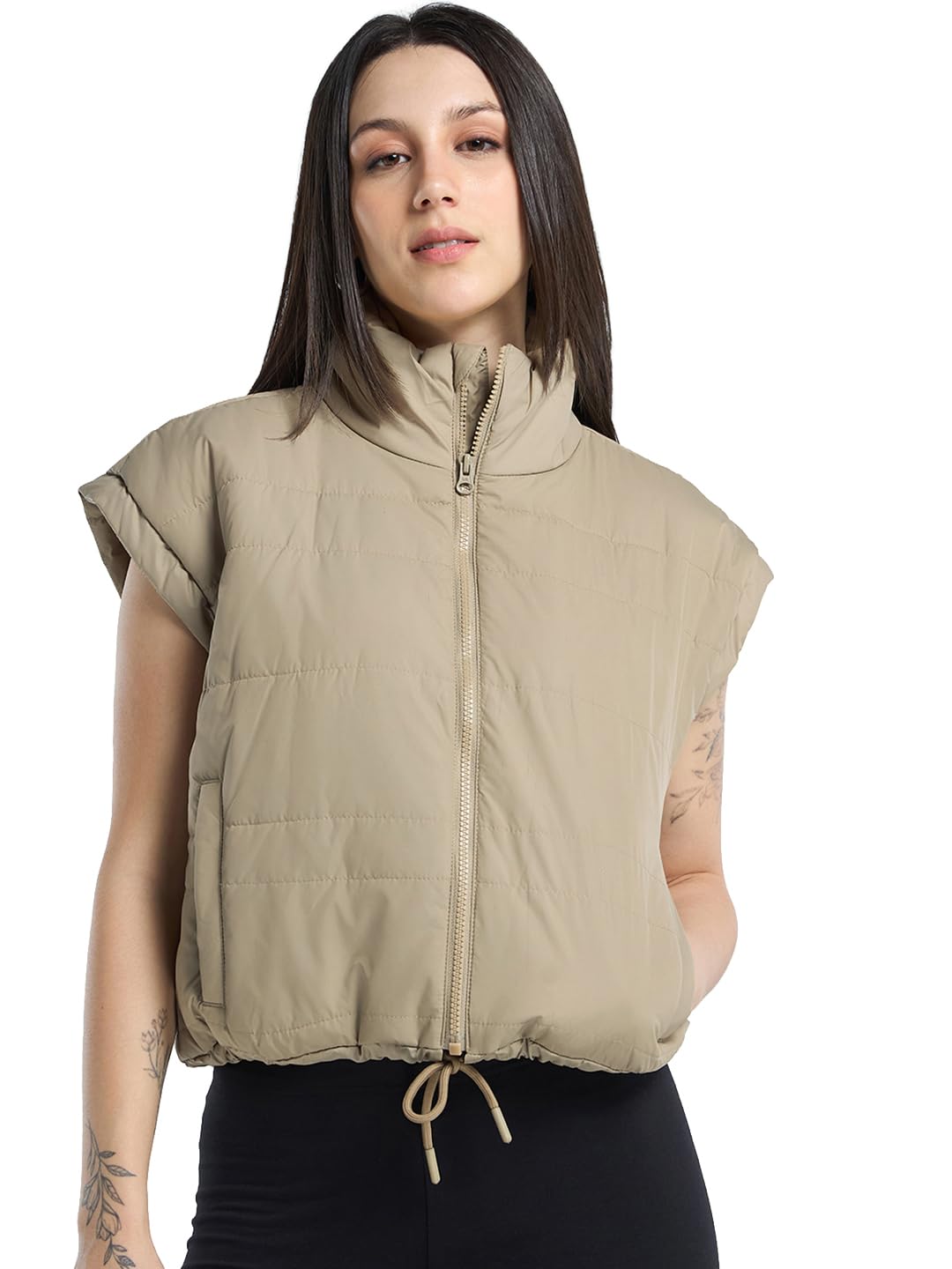 bewakoof Women's Standard Length Standard Length Solid Oversized Fit Sleeveless Stand Collar Nylon Puffer Jacket-picture-32