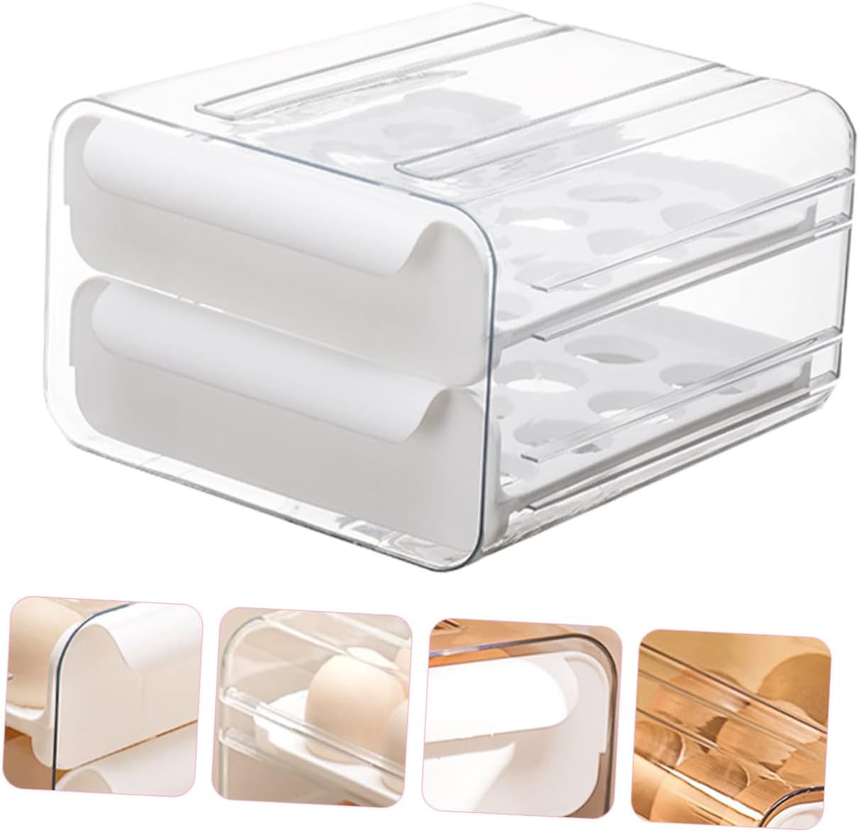 Cabilock Double Layer Egg Storage Organizer with Slots Refrigerator Safe Egg Dispenser for Freshness Deep Slots to Prevent Rolling for Fridge and Pantry Use