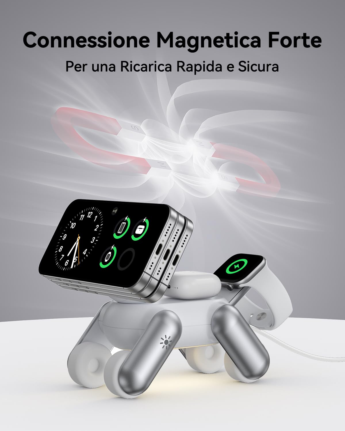 Stazione di Ricarica per Apple MagSafe 3 in 1 Wireless Caricatore per iPhone 17e Air 17 16 15 14 13 12 Serie, per Apple Watch Ultra/SE/11/10/9/8/7/6/5/4/3/2, per AirPods 2/3/Pro