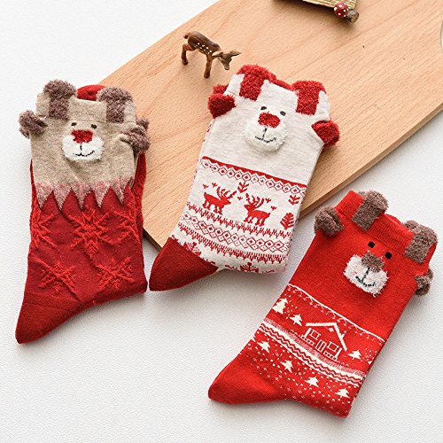 3 Pairs Christmas Socks Ladies Winter Warm Girls Christmas Socks Reindeer Snowflake Socks Xmas Gift For Women Size 3-7 - Image 2