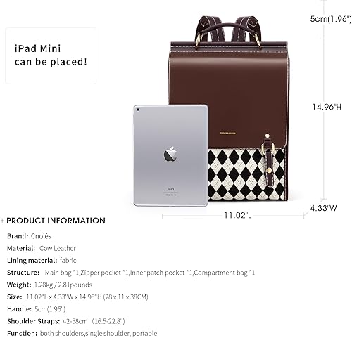 Miniatura 2 de Cnoles Mochila de cuero para mujer, bolso vintage de moda para mujer, mochilas de viaje universitarias informales, bolsas grandes, marrón