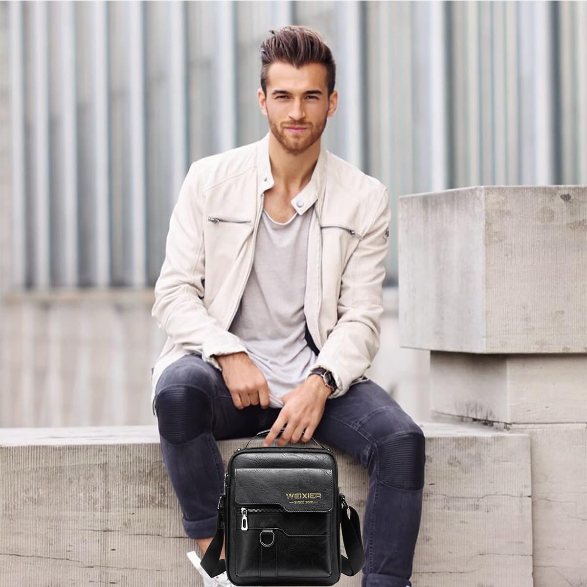 Bandoleras Hombre Cuero Bolso de Bombro Pequeña Mariconera Cruzada Bolso de Negocios Mano Hombre Vintage Bolsas de Trabajo Teléfono Cartera Monedero para Viajes,Compras (Negro Bolso Bandolera Hombre)