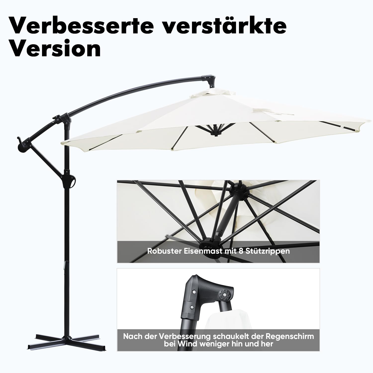Sekey Ampelschirm 300 cm Sonnenschirm mit Kurbel Gartenschirm Kurbelschirm mit Kurbelvorrichtung UV50+ Sonnenschutz Robust und Stabil für den Garten Dunkelgrau