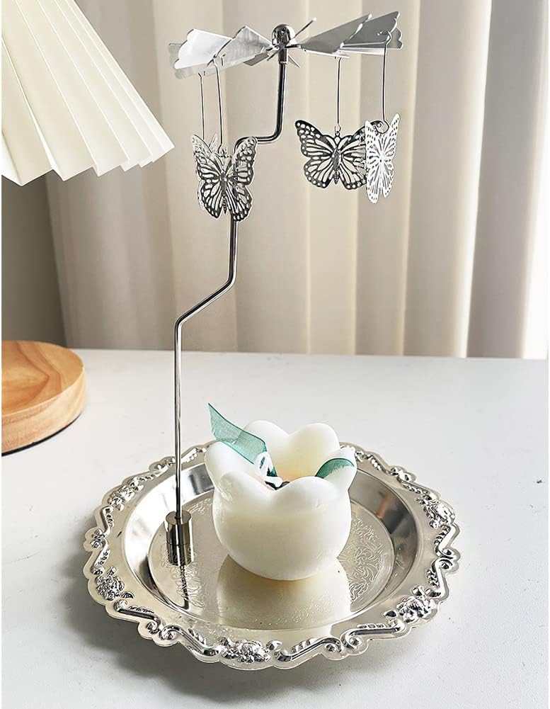 Spinning Candle Holder Tea Lights Candle Holder with Round Tray Carousel Candle Spinner for Candle Lovers (Butterfly) image 5