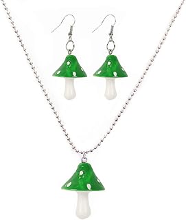 Set Cutie Creative Colorful Mushroom Shape Drop Dangle Earrings Pendant Chain Beaded Necklace Sweet Fresh for Women Jewelry Sets Gifts White Dot Gothic Dainty