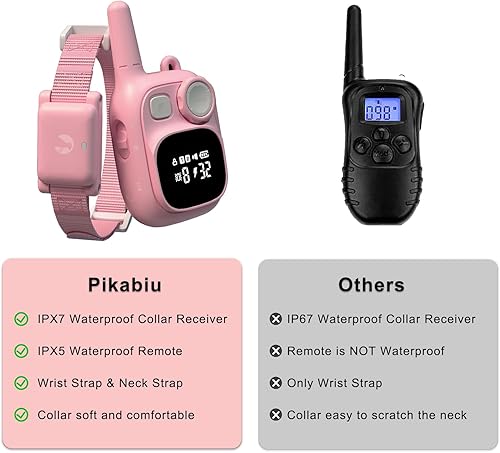 Miniatura 8 de Pikabiu Collar de choque para perro con control remoto de 1800 pies, collar eléctrico rosa ajustable recargable para perros pequeños, cachorros de 5