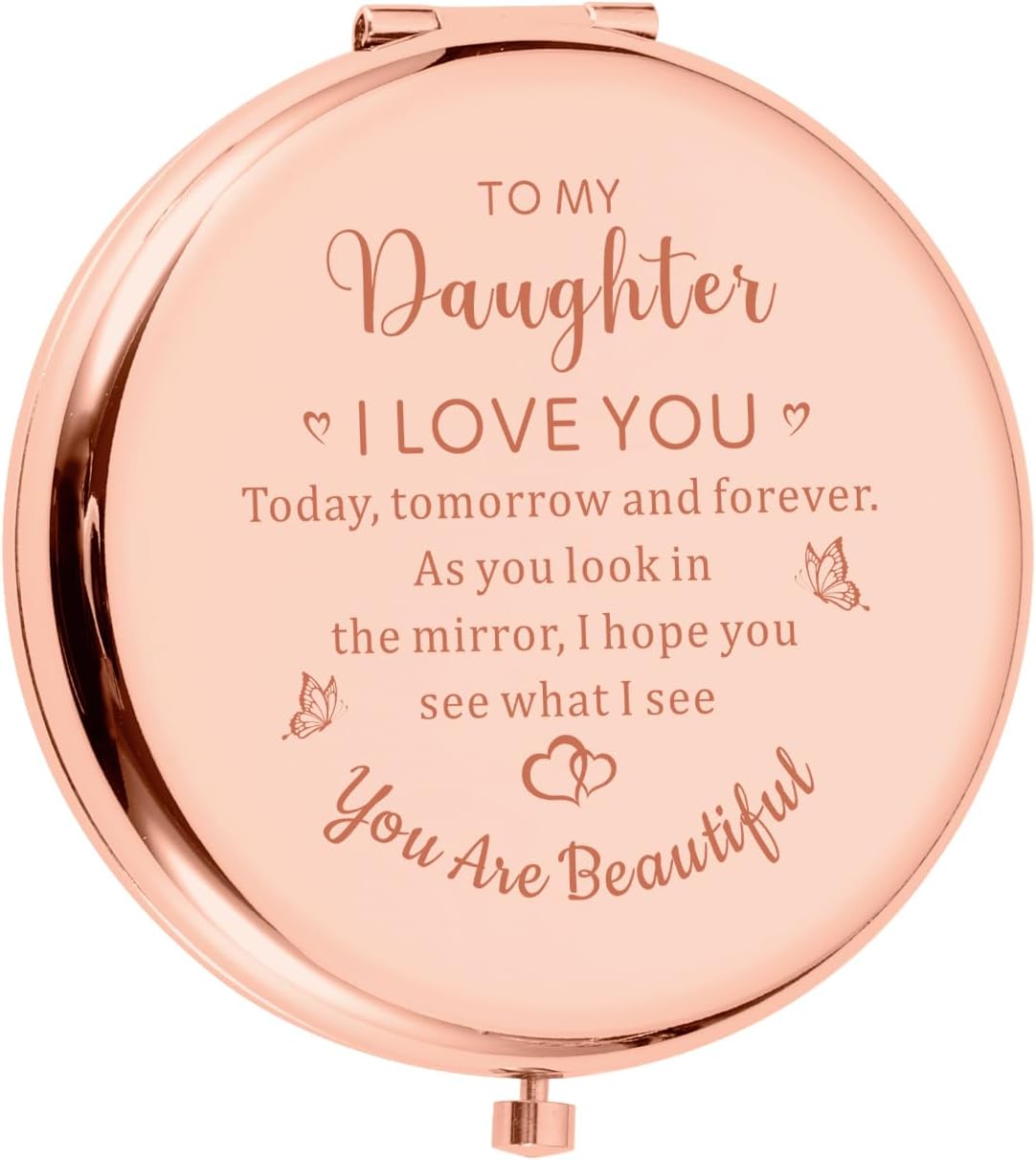 TI-EDC Valentines Day for Daughter from Mom, Teenage Girls Stocking Gifts Daugher Gifts from Mom, Confirmation Baptism for Teen Girl, Compact Mirror for Daughters