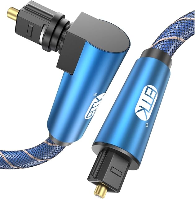 EMK Optical Cable 90 Degree Digital Toslink Audio Cable Right Angle Optical Cable Nylon Braided for Smart TV Speaker Home Theater Soundbar Audio Player (3m)