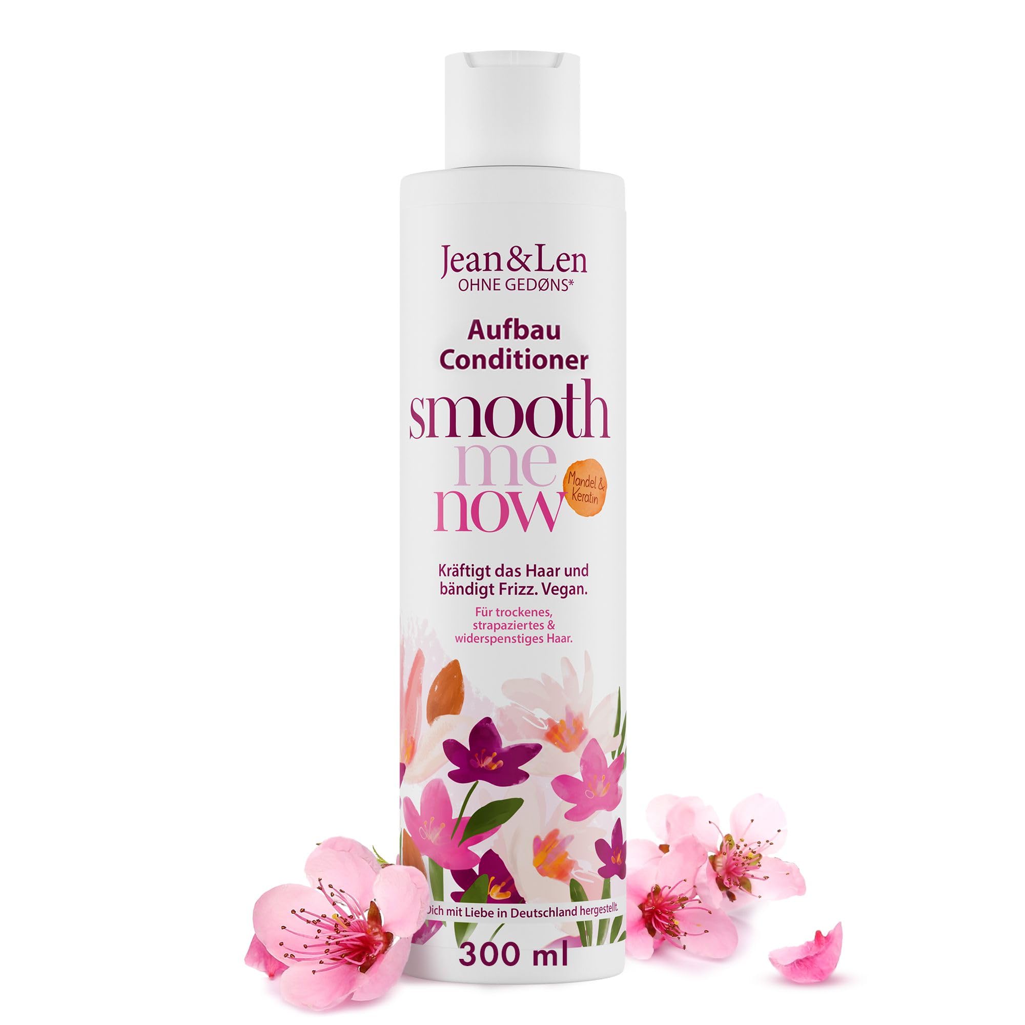 Jean & Len Rebuild Conditioner Almond & Keratin, for damaged hair, tames frizz and adds shine, with plant-based keratin, free from parabens and silicones, vegan, 300 ml