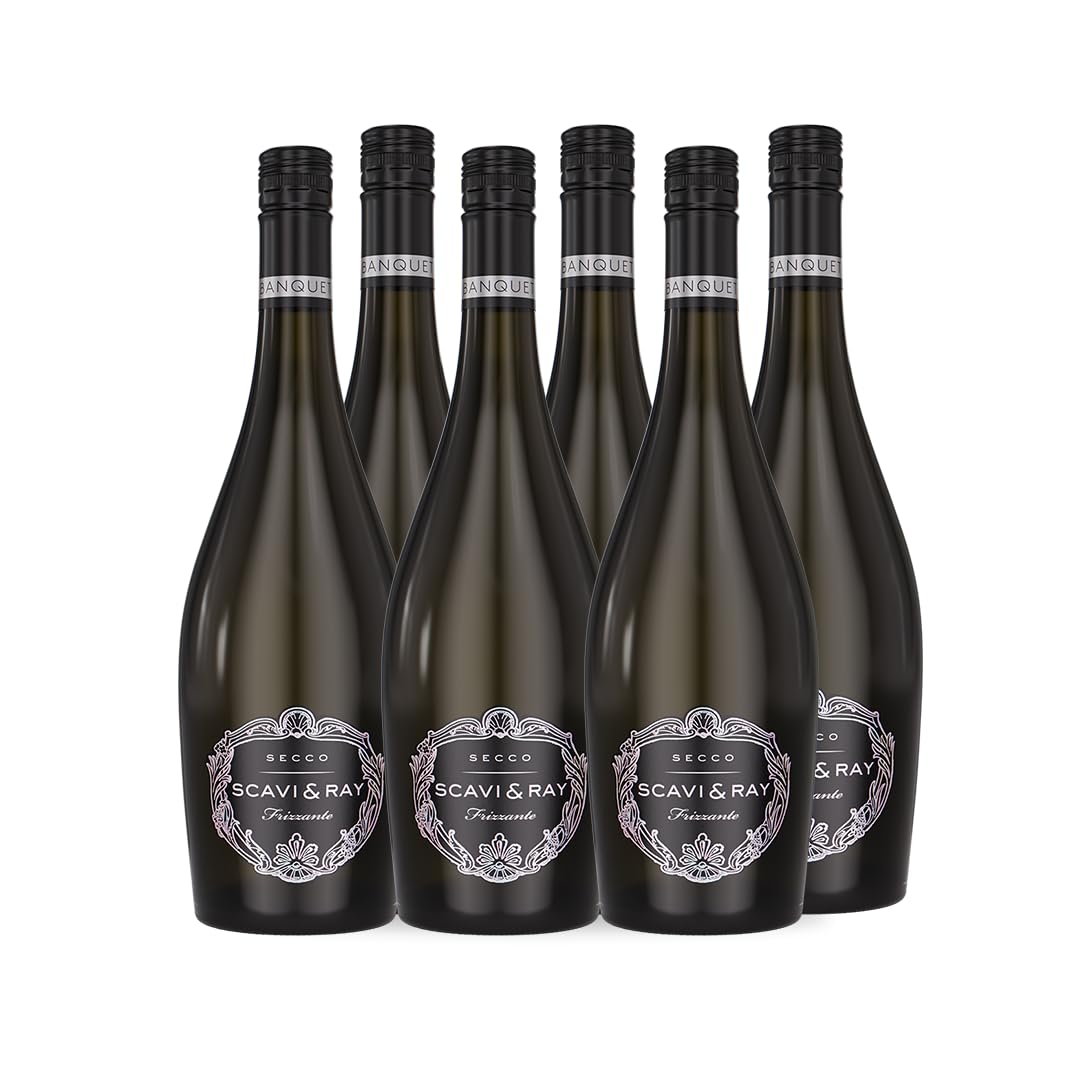 SCAVI & RAY Secco Frizzante Banquet 6 x 0,75L - feinperliger Perlwein aus Italien mit Zitrus- & Kernobstaromen, 10,5% Vol. - eleganter Aperitif für stilvolle Anlässe