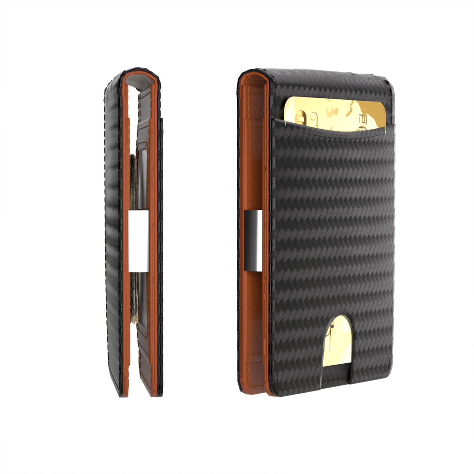 FILDENS Men's Anti-theft Brush RFID Carbon Fiber Wallet Leather Money Clip Men's Front Pocket Bi-Fold Wallet Portable Slim Multi-Card Money Clip