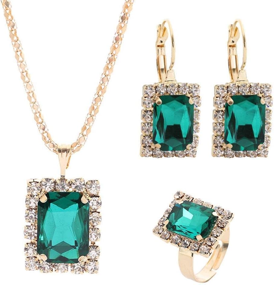 Jewelry Set Imitation Crystal Crystal Necklace Earrings Ring Set Vintage Pendant Jewelry Three-Piece Set Gifts For Women,Green Cost-Effective And Durable