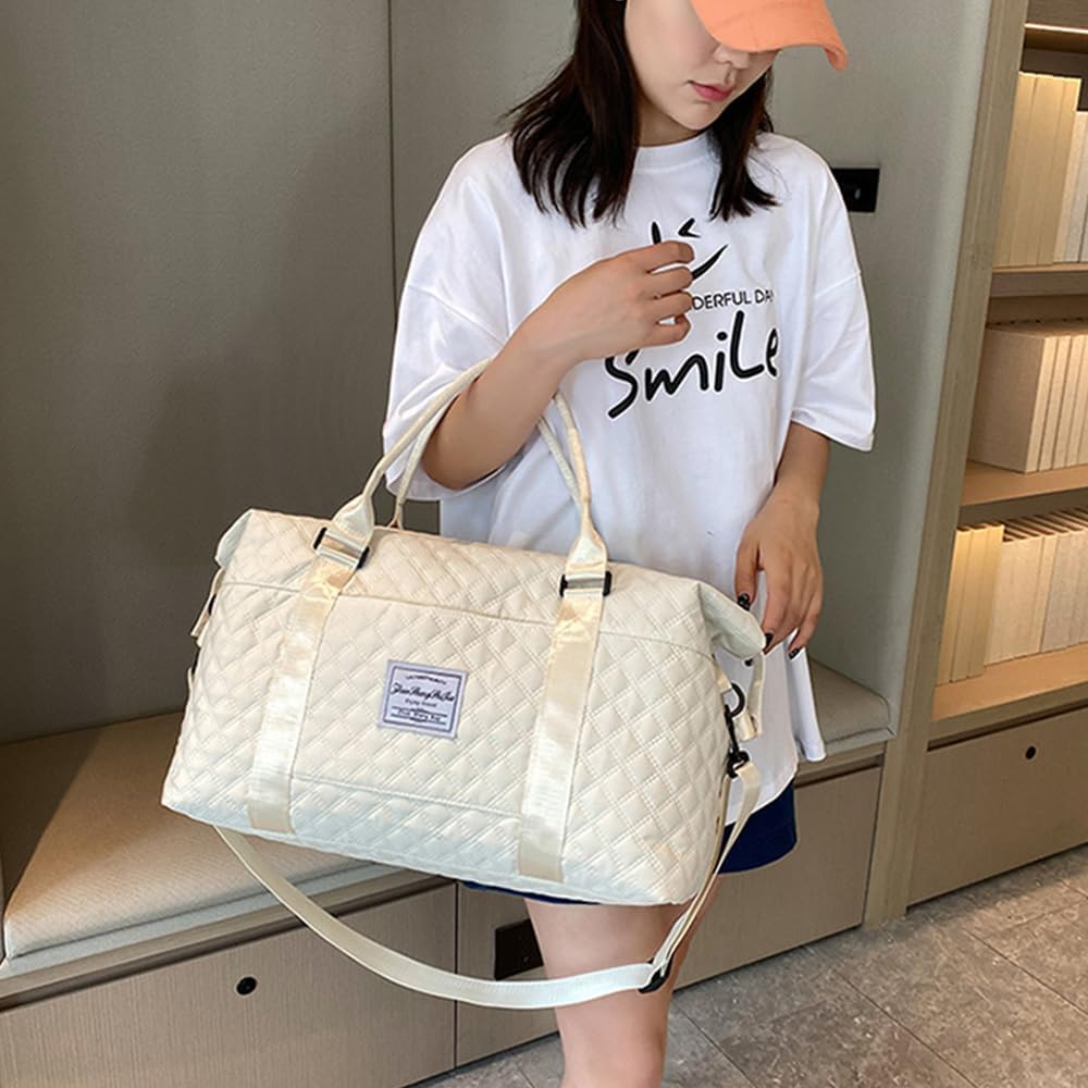 Cute Travel Bag Weekend White Duffel Cute Overnight Gym Tote Carry On Bag for Women (Ivory White) - Image 8