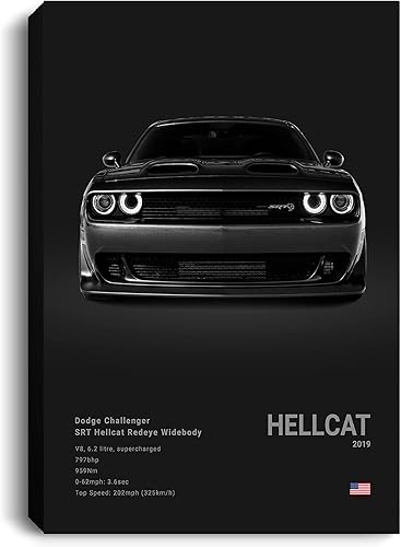 Challenger SRT Hellcat Redeye 2019 Supercar Especificaciones del coche personalizado sin marco, lienzo enmarcado 0.75 pulgadas, idea de regalo,