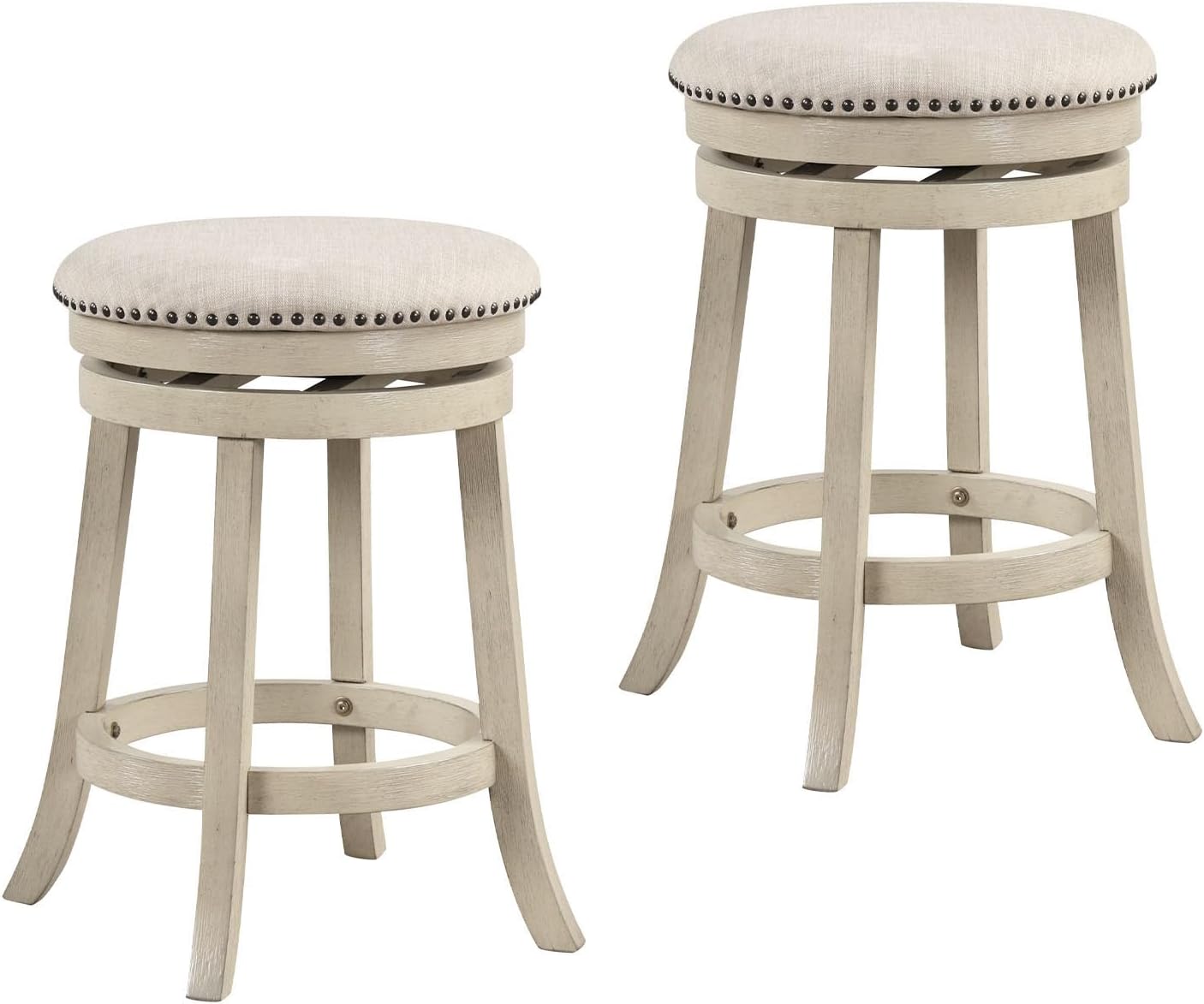 Giantex Swivel Bar Stools Set of 2, 26.5" Counter Height Stools with Comfy Padded Seat Cushion, Solid Rubber Wood Legs & Footrest, Farmhouse Backless Barstools for Kitchen Island, Pub, Dining Room